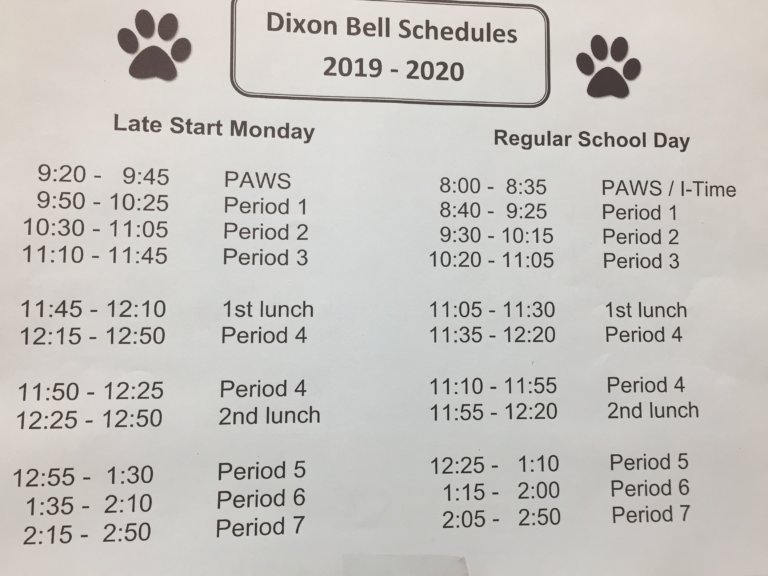 Bell Schedule | Dixon Middle School