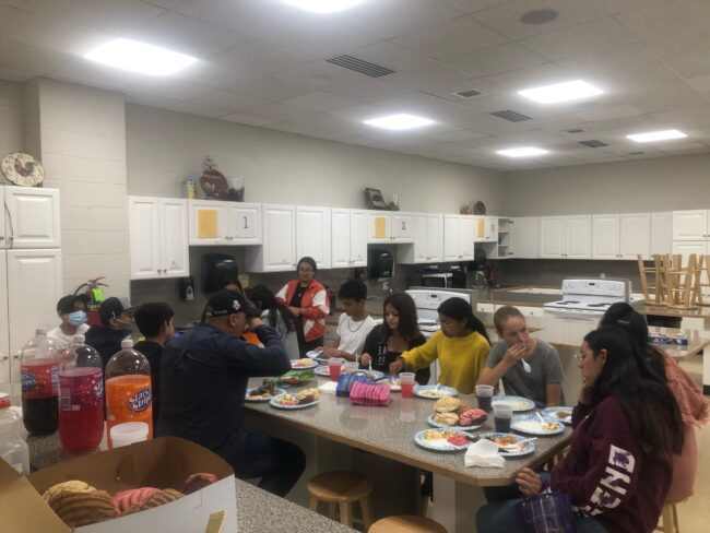 Students enjoying food